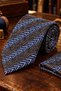 Beige Blue Herringbone Pattern Classic Tie with Handkerchief Kk14158 - 2