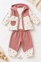 Baby Girl Floral Patterned Hooded Long Sleeve Vest 3-Piece Set - 2