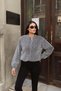 Glittery Fabric Zippered Lined Jacket Gray - 5