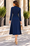 Timeless Elegance - Women's Long Sleeve Buttoned Midi Crepe Dress with Flared Skirt Detail - 5