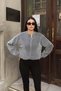 Glittery Fabric Zippered Lined Jacket Gray - 3