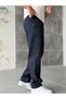 Denim Gabardine Fabric Baggy Trousers W Dark Navy Blue - 3
