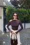 Diver Fabric Shoulder Buckle Blouse Brown