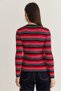 Women's Red-Navy Striped Button-Detailed V-Neck Fitted Knit Blouse 2739 60286637 - 6