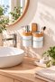Wall Mounted Liquid Soap Dispenser and Toothbrush Holder Set, 2-Pack Bathroom Organizer with Wooden Detail - 2