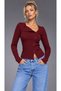Burgundy Button Detailed Long Sleeve Blouse - 3