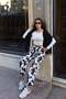 Gabardine Fabric Patterned Trousers with Cow Pattern - 7