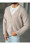 Soft Textured V-Neck Knitwear Cardigan t Minkmelange