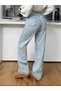 Women's Ice Snow Wash Blue Lycra Super High Loose Jeans Palazzo Trousers - 3