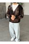 Gradient Textured V-Neck Oversize Cardigan t Brown/Black - 4