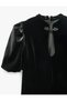 Mandarin Button Detail Qipao Collar Slim Fit Velvet Short Balloon Sleeve Dress - 3