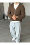 Thick Knitted V-Neck Oversize Cardigan t Brown - 2
