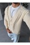 Knitted Detailed Oversize Knitwear Cardigan t Cream - 3