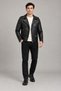 Men's Black Slim Fit Leather Jacket with Pocket Detail - 3