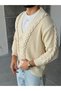 Knitted Detailed Oversize Knitwear Cardigan t Cream