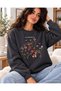 Women's Botanical Flower Field and Text Graphic Print Oversized Sweatshirt - Crew Neck Drop Shoulder Winter Sweatshirt
