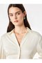 Slim Fit Long Sleeve Gathered Collar Satin Shirt - 5