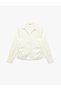 Slim Fit Long Sleeve Gathered Collar Satin Shirt - 6