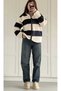 Stripe Patterned Fleece Jacket - 4