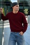 Men's Long Sleeve Casual Burgundy Sweater - 2