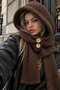Cozy Hood Unisex Button Detailed Soft Knitted Balaclava Hooded Scarf Neck Warmer