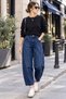 Women's Navy Blue Distressed Washed 100% Cotton Balloon Jeans - 2