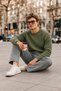 Men's Crew Neck Ribbed Knitwear Green Sweater - 4
