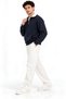 Navy Blue Men's Stand Collar Oversize Sweatshirt |   Collar Detailed 3 Thread Raster Model with Fleece Inside |   Color Blocked Off-Shoulder Long Sleeve |   Winter Sport Stylish Men's Clothing |   Modern Wide Cut - 5