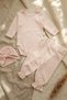 Lulla 100% Cotton Salmon Heart Patterned 3-Piece Baby Set - Long Sleeve Snap Bodysuit and Ruffled Pants - 2