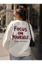 Women's and Men's Focus on Yourself Printed Cotton 3 Thread Threaded Crew Neck Oversize Sweatshirt