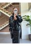 Black Shiny Leather Jacket Maxi Skirt Set - 1151 - 5