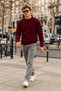 Men's Crew Neck Ribbed Knitwear Claret Red Sweater - 5