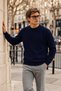 Men's Crew Neck Ribbed Knitwear Navy Blue Sweater - 4