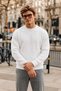 Men's Crew Neck Ribbed Knitwear White Sweater - 3