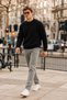 Men's Crew Neck Ribbed Knitwear Black Sweater - 3