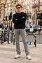 Men's Crew Neck Ribbed Knitwear Black Sweater - 2