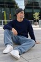 Men's Long Sleeve Casual Navy Blue Sweater - 6