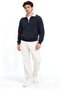 Navy Blue Men's Stand Collar Oversize Sweatshirt |   Collar Detailed 3 Thread Raster Model with Fleece Inside |   Color Blocked Off-Shoulder Long Sleeve |   Winter Sport Stylish Men's Clothing |   Modern Wide Cut - 3