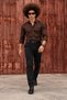 Men's Classic Stylish Long Classic Buttoned Brown Shirt - 6