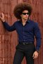 Men's Classic Stylish Long Classic Buttoned Navy Blue Shirt - 4