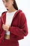 Women's Stone Color 3 Thread Cotton Hooded Zipper Sweatshirt and Wide Leg Sweatpants - Sweatpants Set - 2