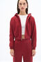 Women's Stone Color 3 Thread Cotton Hooded Zipper Sweatshirt and Wide Leg Sweatpants - Sweatpants Set - 6