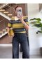 Olive Polo Collar Wool Textured Striped Half Sleeve Knit Sweater - 1289 - 3
