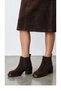Genuine Suede Leather Brown 5 cm Thick Heeled Women's Chelsea Boots - 7