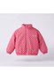 Girl's Pink Checkerboard Patterned Fleece Lined Stand Collar Zippered College Coat