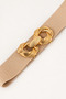 Women's Gold Buckle Wide Elastic Belt – Stylish Dress and Coat Belt with Double Ring Pattern - 4