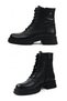 Women's Genuine Leather Lace-Up Zippered Boots Black Thick Non-Slip Sole Winter Ankle Boots - 7
