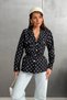 Women's Black and White Polka Dot Double Pocket Elastic Waist Shirt Blouse - 3