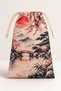 Japanese Themed Fabric Pouch 12X20 cm – Drawstring Gift Bag with Cherry Blossom and Pagoda Pattern - 2