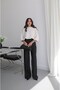 Black Draped Satin Wide-Leg Trousers - 3